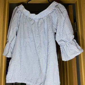 Off the shoulder seersucker blouse